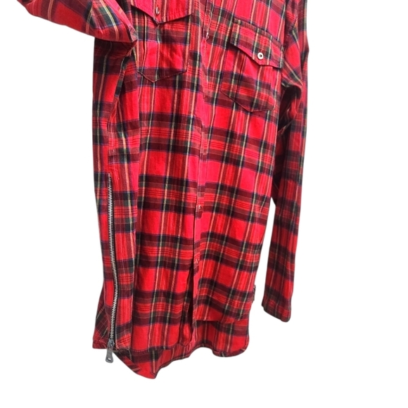 FWRD Denim & Co Men's 2XL Red Plaid Button Down Zipper Accents Elbow Patches - Picture 5 of 8
